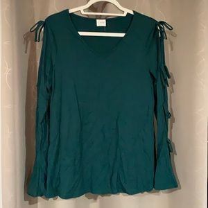 Emerald green shirt with open sleeve details